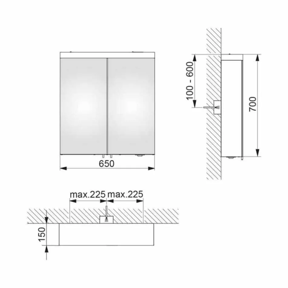 Specchio Contenitore Moderno con 2 Ante in Alluminio Verniciato Argento - Alfio Viadurini