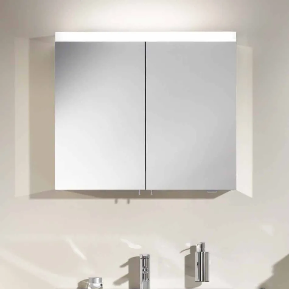 Specchio Contenitore Moderno con 2 Ante in Alluminio Verniciato Argento - Alfio Viadurini