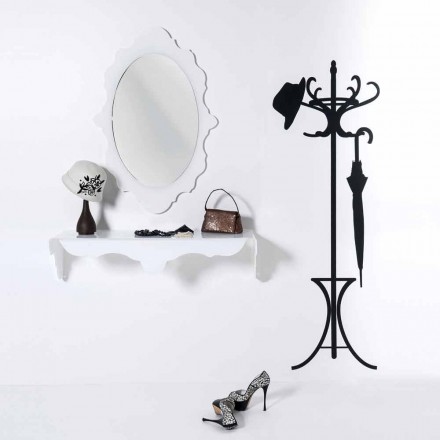 Specchio da parete bianco di design Joy cornice decorata,made in Italy Viadurini