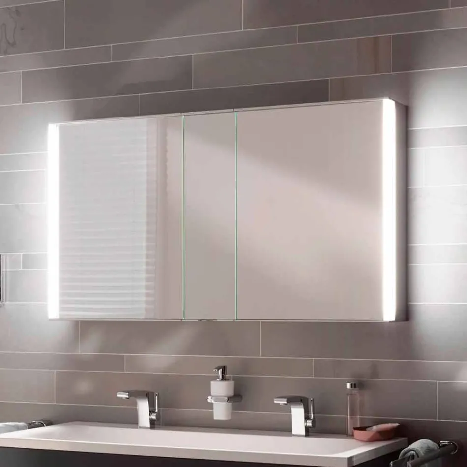 Specchio da Parete con 3 Ante Moderno in Alluminio Verniciato Argento - Demon Viadurini