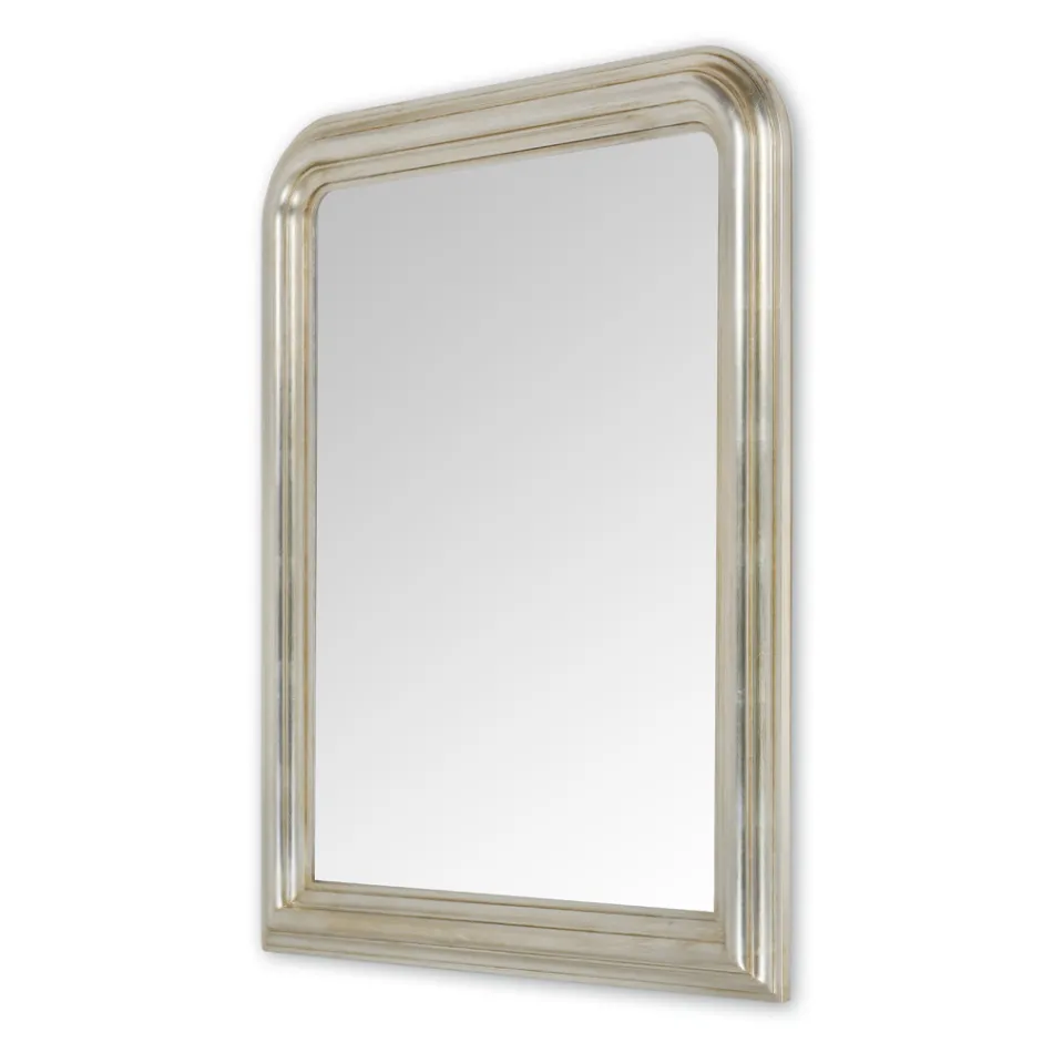 Specchio da Parete in Legno Finitura Foglia Argento Made in Italy - Navona Viadurini