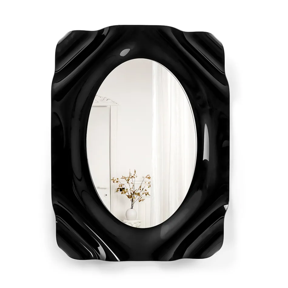 Specchio da Parete in Plexiglass Nero Drappeggiato Made in Italy - Maelia Viadurini