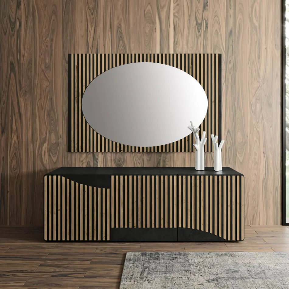 Specchio da Parete Ovale con Supporto a Listelli Verticali Made in Italy - Anne Viadurini