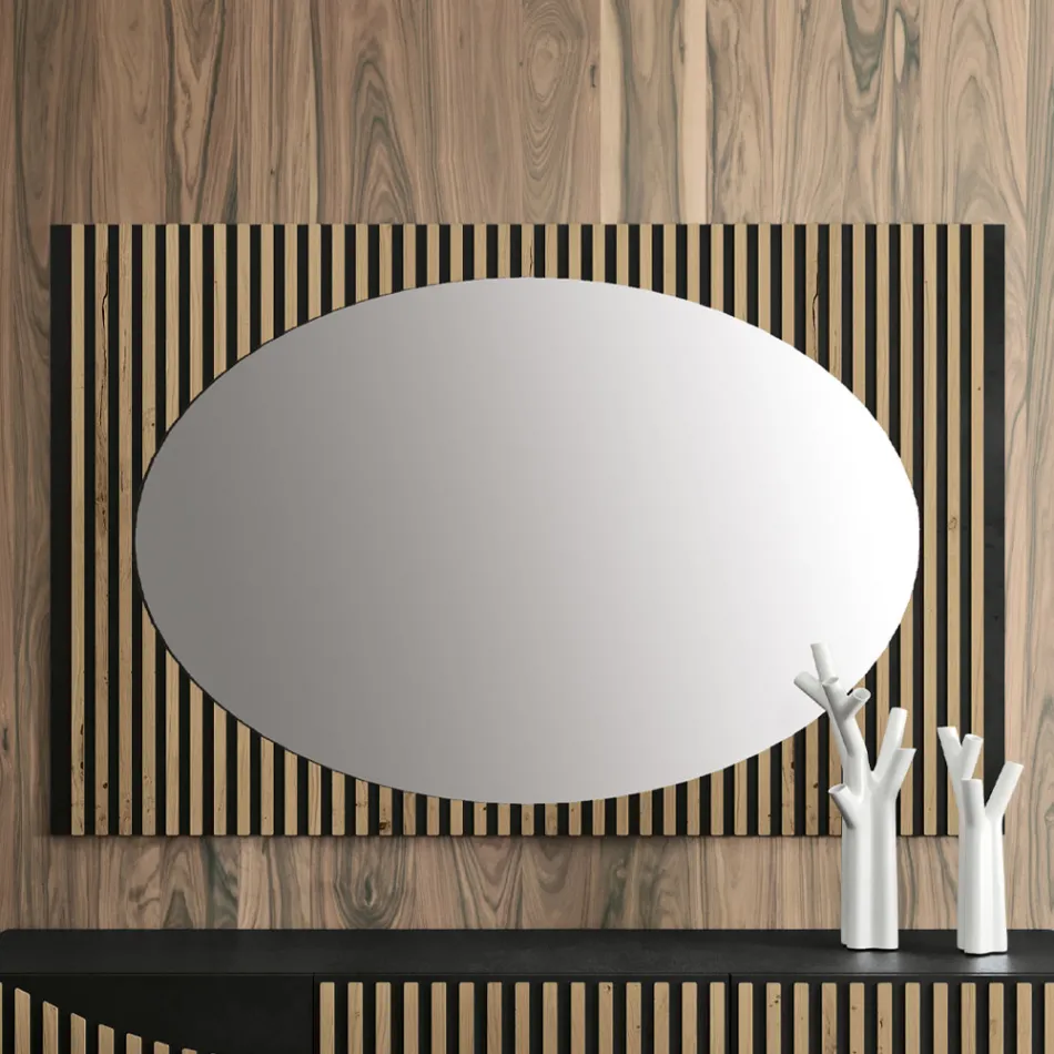 Specchio da Parete Ovale con Supporto a Listelli Verticali Made in Italy - Anne Viadurini
