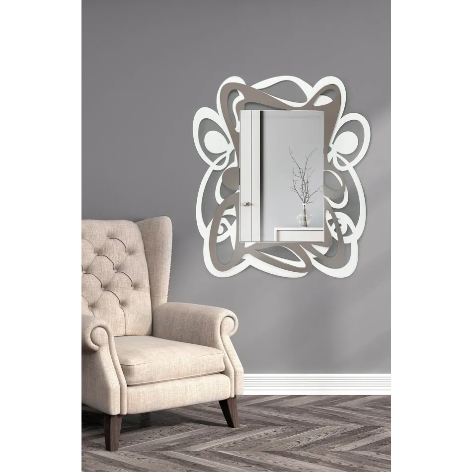 Specchio Decorativo da Parete Design Grande Moderno Bianco e Cacao - Bocchio Viadurini
