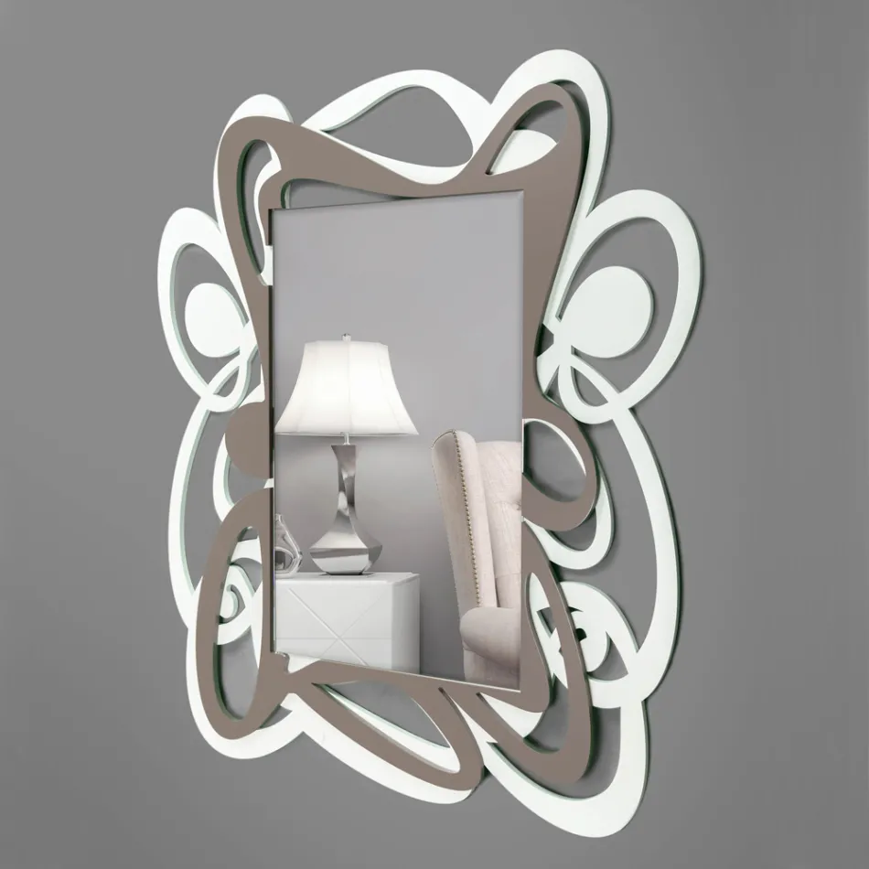 Specchio Decorativo da Parete Design Grande Moderno Bianco e Cacao - Bocchio Viadurini