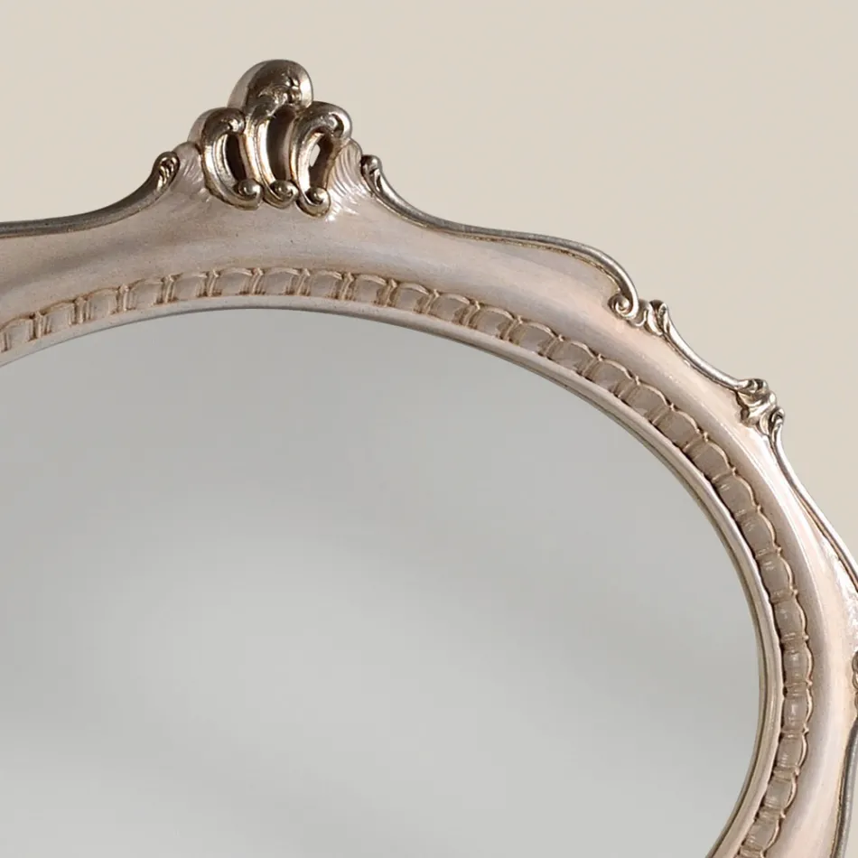 Specchio Ovale Stile Classico in Legno Argento Anticato Made in Italy - Florence Viadurini