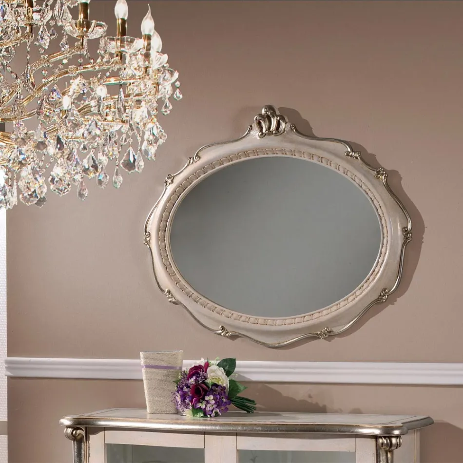 Specchio Ovale Stile Classico in Legno Argento Anticato Made in Italy - Florence Viadurini
