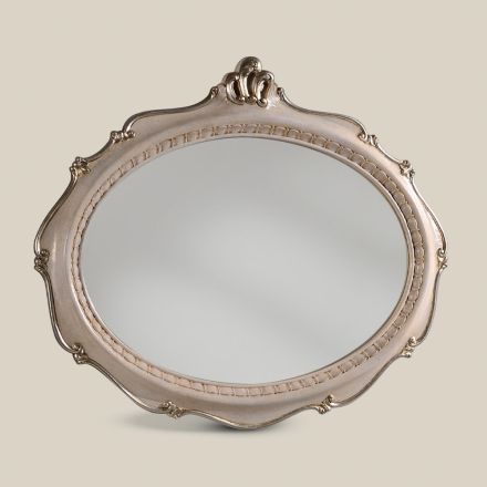 Specchio Ovale Stile Classico in Legno Argento Anticato Made in Italy - Florence Viadurini