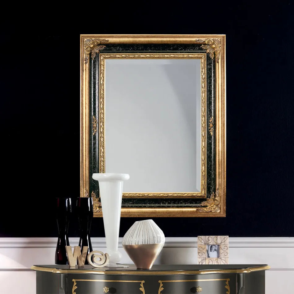 Specchio Rettangolare in Legno Foglia Oro e Nero Made in Italy - Sophie Viadurini