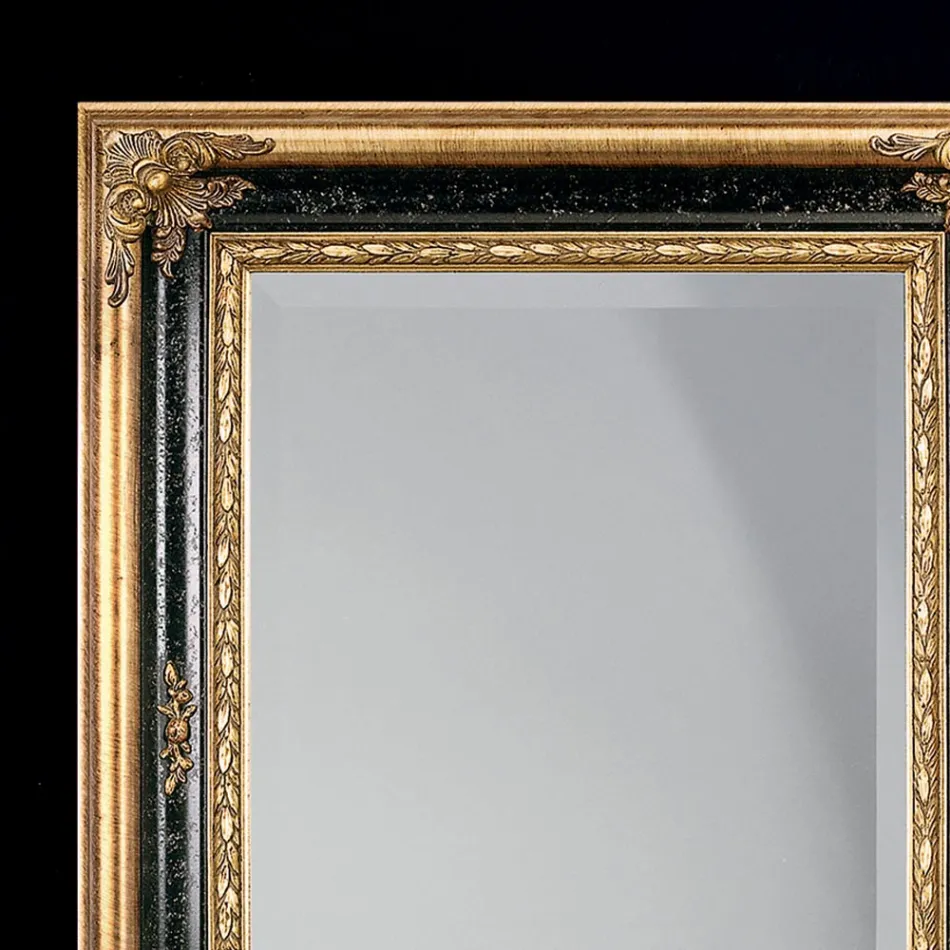 Specchio Rettangolare in Legno Foglia Oro e Nero Made in Italy - Sophie Viadurini
