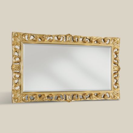 Specchio Rettangolare Legno Foglia Oro Classico Made in Italy - Denver Viadurini