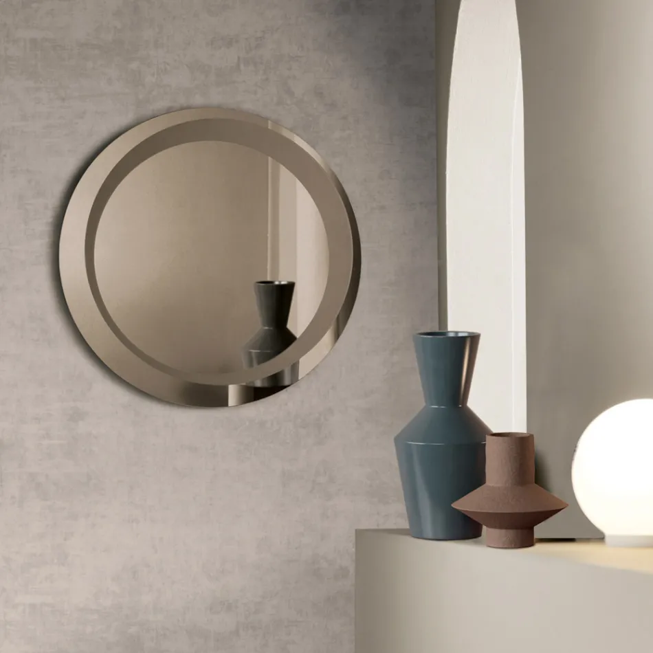 Specchio Rotondo da Parete con Decorazione Sabbiata Made in Italy - Annamaria Viadurini