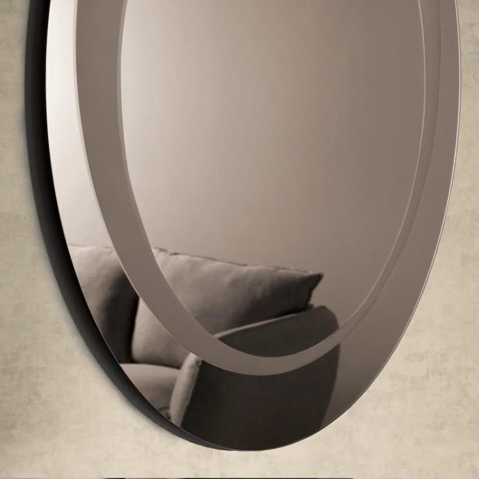 Specchio Rotondo da Parete con Decorazione Sabbiata Made in Italy - Annamaria Viadurini