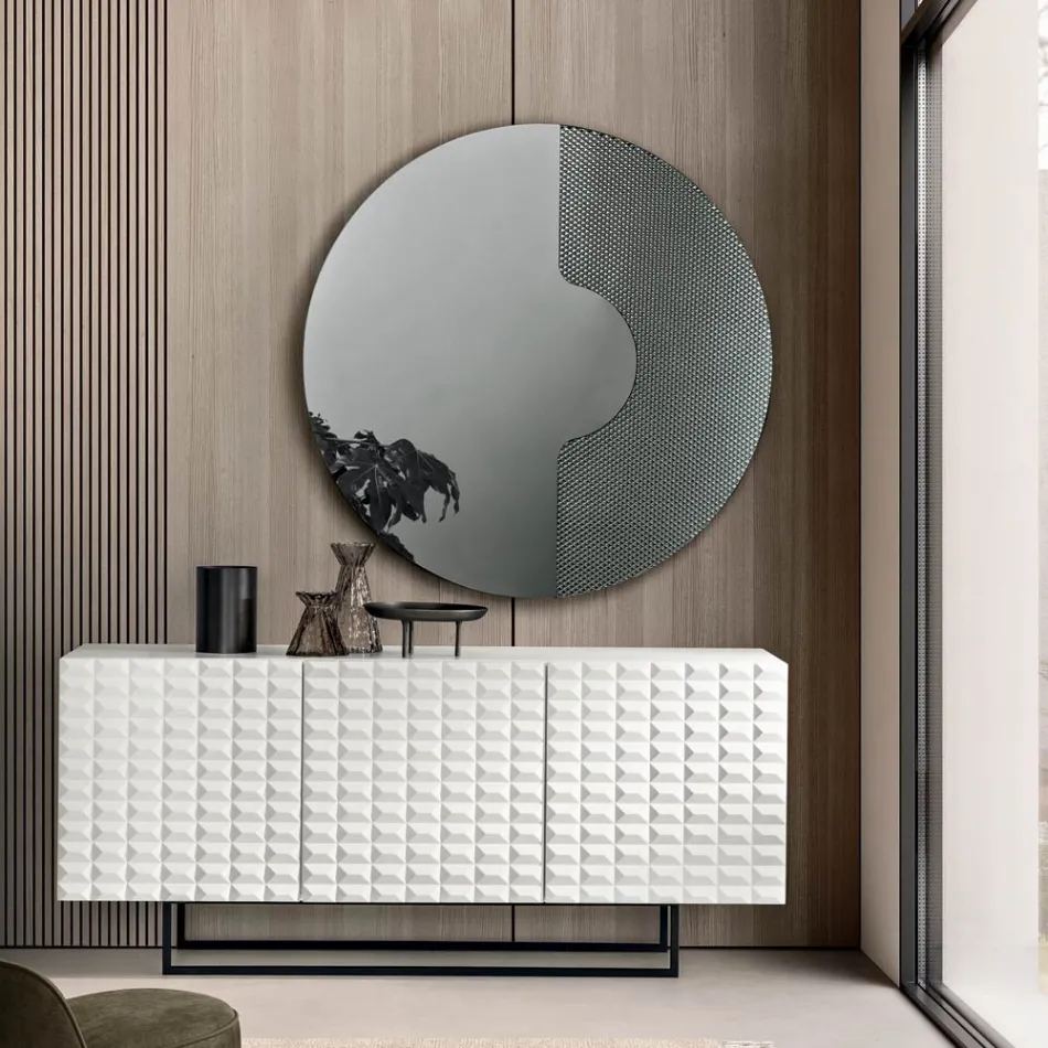 Specchio Rotondo da Parete con Inserto a Rete Made in Italy - Annabella Viadurini