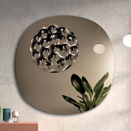 Specchio Sagomato Con Inserto in Vetro Mosso Made in Italy - Adalberta Viadurini
