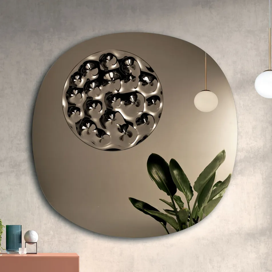 Specchio Sagomato Con Inserto in Vetro Mosso Made in Italy - Adalberta Viadurini