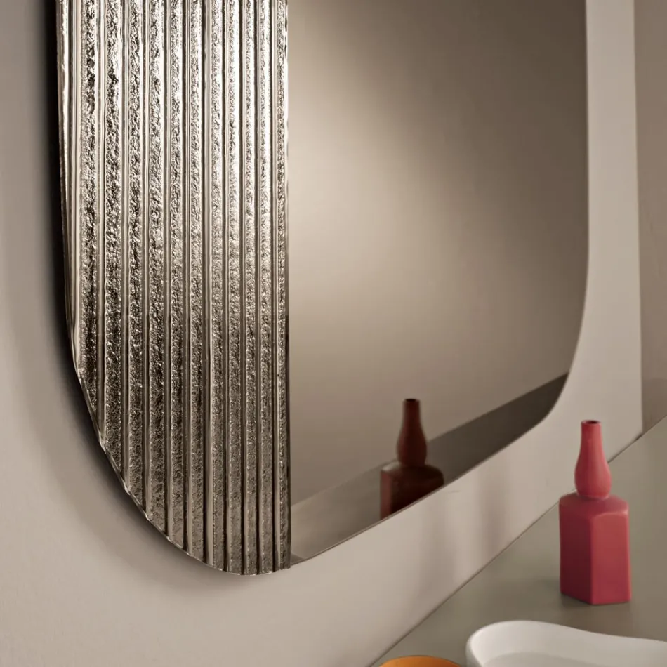 Specchio Sagomato con Inserto Rigato Made in Italy - Alessia Viadurini