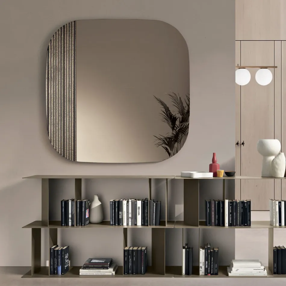Specchio Sagomato con Inserto Rigato Made in Italy - Alessia Viadurini