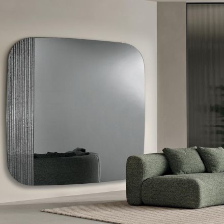 Specchio Sagomato con Inserto Rigato Made in Italy - Alessia Viadurini