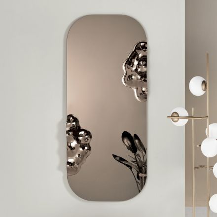 Specchio Sagomato Rettangolare Con Inserto in Vetro Mosso Made in Italy - Adelasia Viadurini