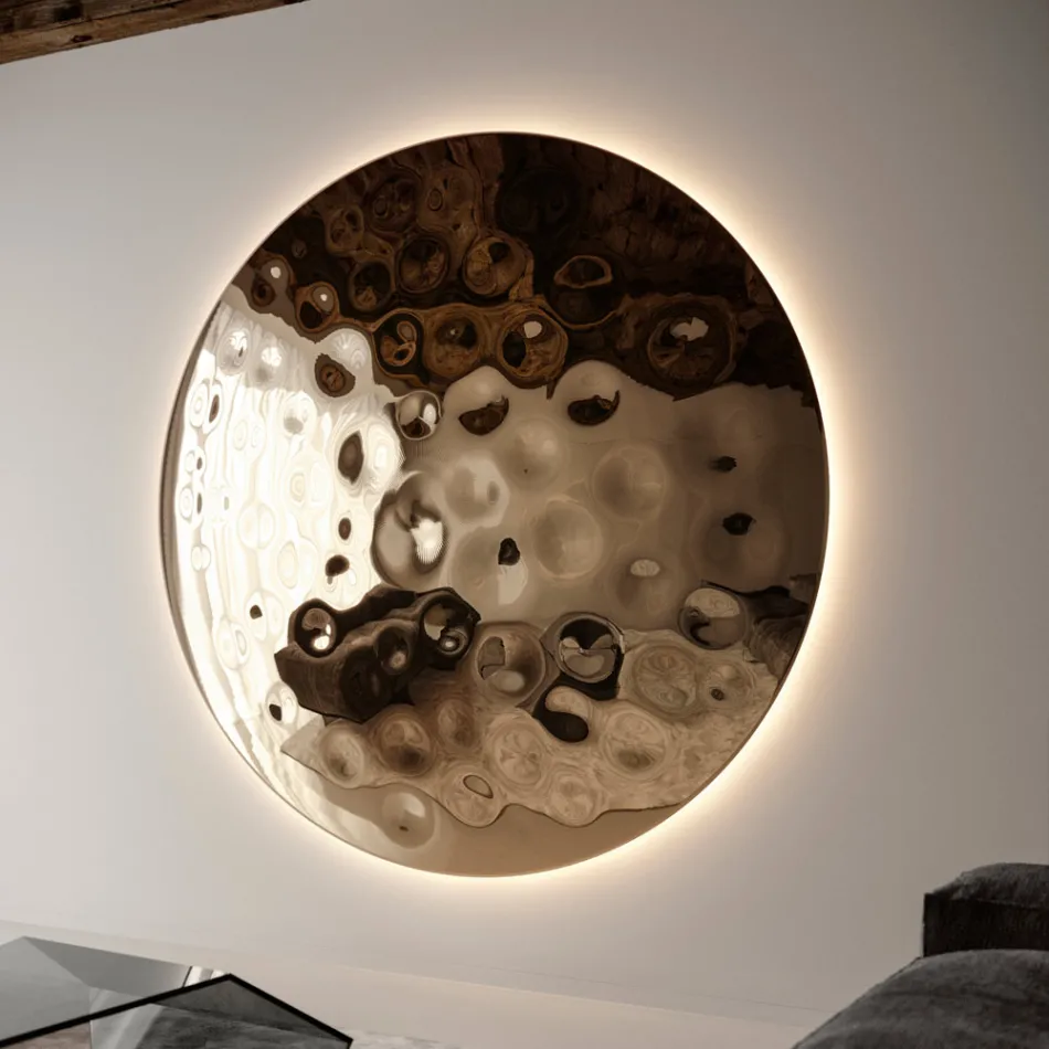 Specchio Tondo da Parete in Vetro Martellato di Design Made in Italy - Clea Viadurini