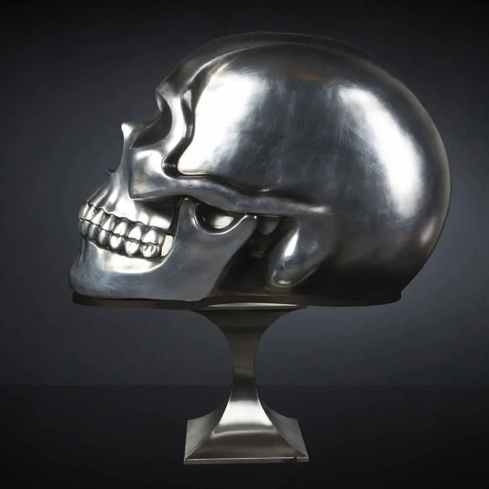Statua a Forma di Teschio in Ceramica Argentata Realizzata in Italia - Skull Viadurini