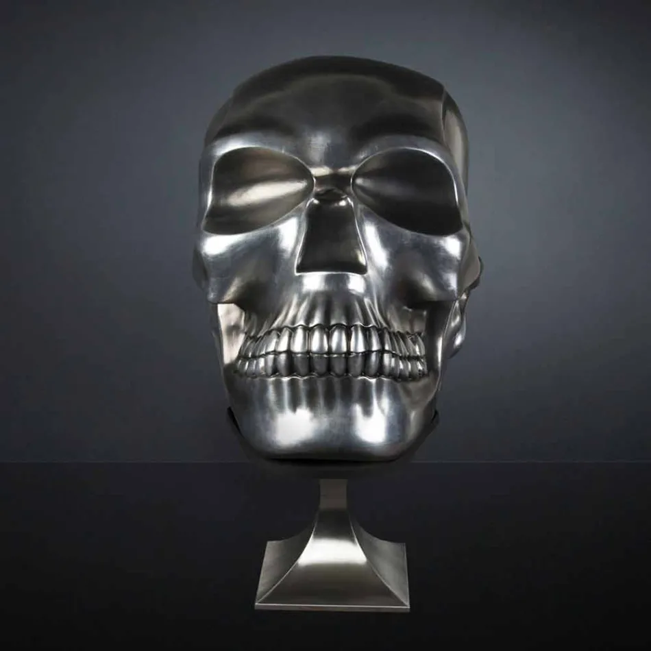 Statua a Forma di Teschio in Ceramica Argentata Realizzata in Italia - Skull Viadurini