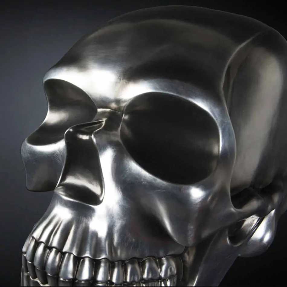 Statua a Forma di Teschio in Ceramica Argentata Realizzata in Italia - Skull Viadurini