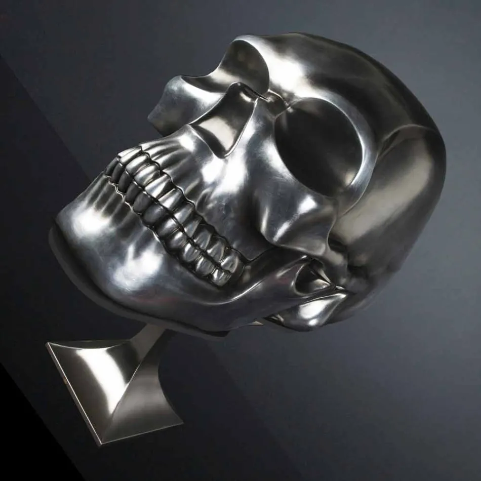 Statua a Forma di Teschio in Ceramica Argentata Realizzata in Italia - Skull Viadurini