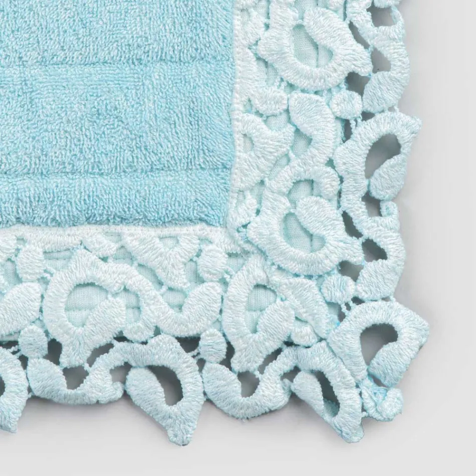 Tappeto per Bagno in Spugna Cotone e Lino con Pizzo Poema 2 Colori - Cuorotto Viadurini