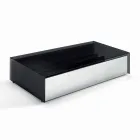 Tavolino Basso da Salotto in Vetro Fumè e Cassetti in Legno 3 Misure - Mantra Viadurini
