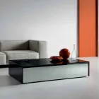 Tavolino Basso da Salotto in Vetro Fumè e Cassetti in Legno 3 Misure - Mantra Viadurini