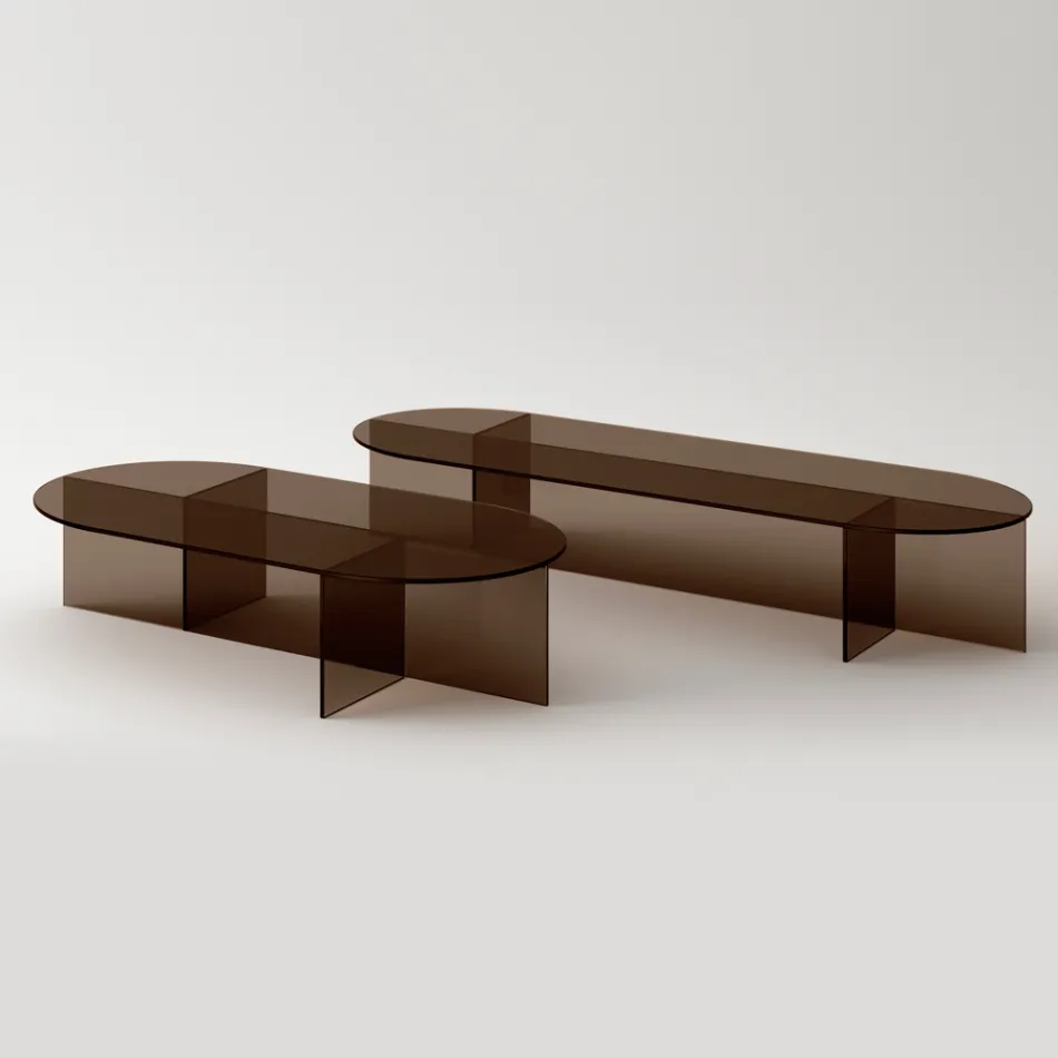 Tavolino Basso in Vetro Bronzo dal Design Raffinato Made in Italy - Laris Viadurini
