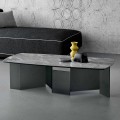 Tavolino Basso Salotto Piano in Ceramica e Gambe in Vetro Fumè 3 Misure - Random