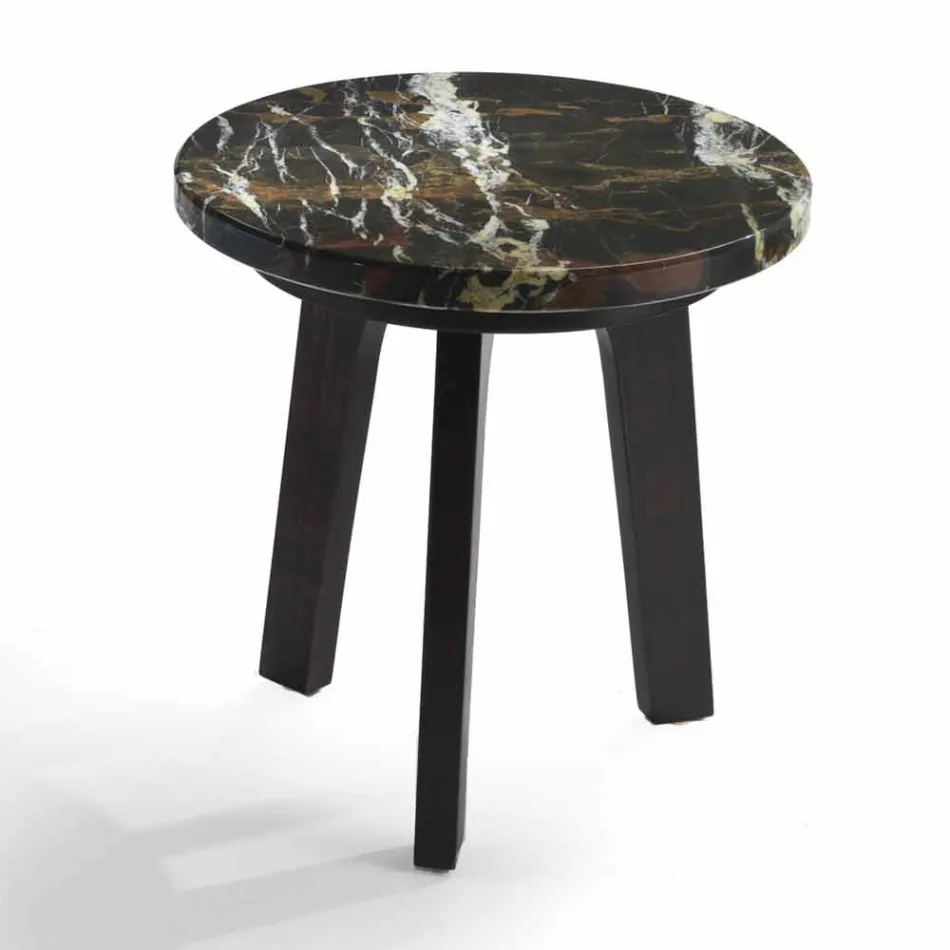 Tavolino cocktail con piano in marmo nero-oro, diametro 45 cm, Selmo Viadurini