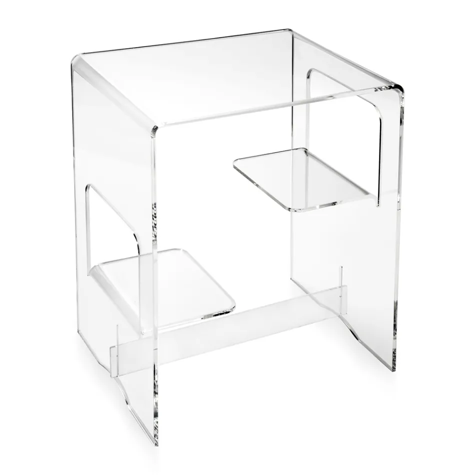 Tavolino Comodino in Plexiglass Trasparente o Fumè Made in Italy - Lollao Viadurini
