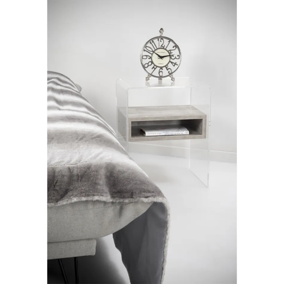 Tavolino Comodino Riciclabile in Plexiglass Trasparente e Legno - Pascoli Viadurini