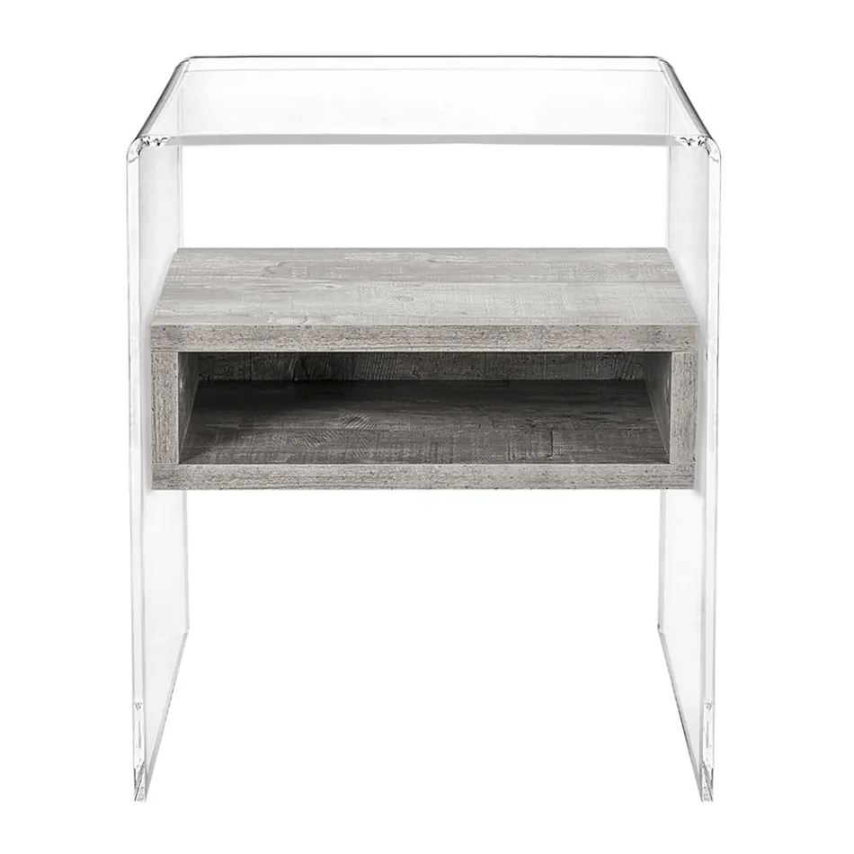 Tavolino Comodino Riciclabile in Plexiglass Trasparente e Legno - Pascoli Viadurini