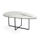 Tavolino con Base in Metallo e Piano in Specchio e Ceramica Effetto Marmo - Gisella Viadurini