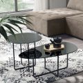 Tavolino con Base in Metallo e Piano in Specchio e Ceramica Effetto Marmo - Gisella