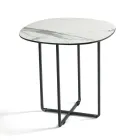 Tavolino con Base in Metallo e Piano in Specchio e Ceramica Effetto Marmo - Gisella Viadurini