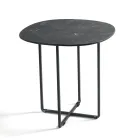 Tavolino con Base in Metallo e Piano in Specchio e Ceramica Effetto Marmo - Gisella Viadurini