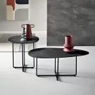 Tavolino con Base in Metallo e Piano in Specchio e Ceramica Effetto Marmo - Gisella Viadurini