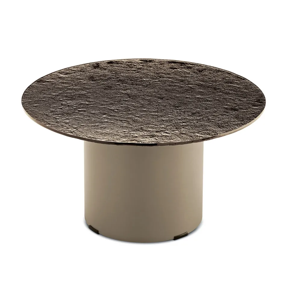Tavolino con Base in Metallo e Piano Ø60 cm in Specchio o Vetro - Flaminia Viadurini