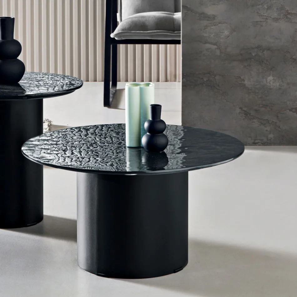 Tavolino con Base in Metallo e Piano Ø60 cm in Specchio o Vetro - Flaminia Viadurini