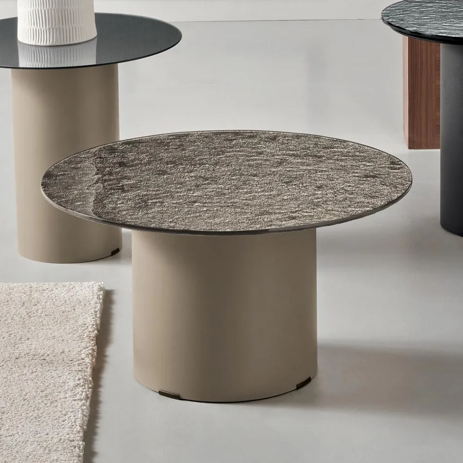 Tavolino con Base in Metallo e Piano Ø60 cm in Specchio o Vetro - Flaminia Viadurini