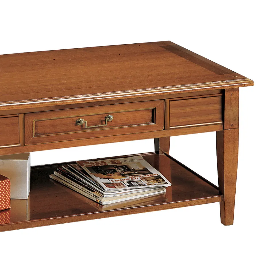 Tavolino con Cassetto e Ripiano in Legno Patinato Made in Italy - Tuoni Viadurini