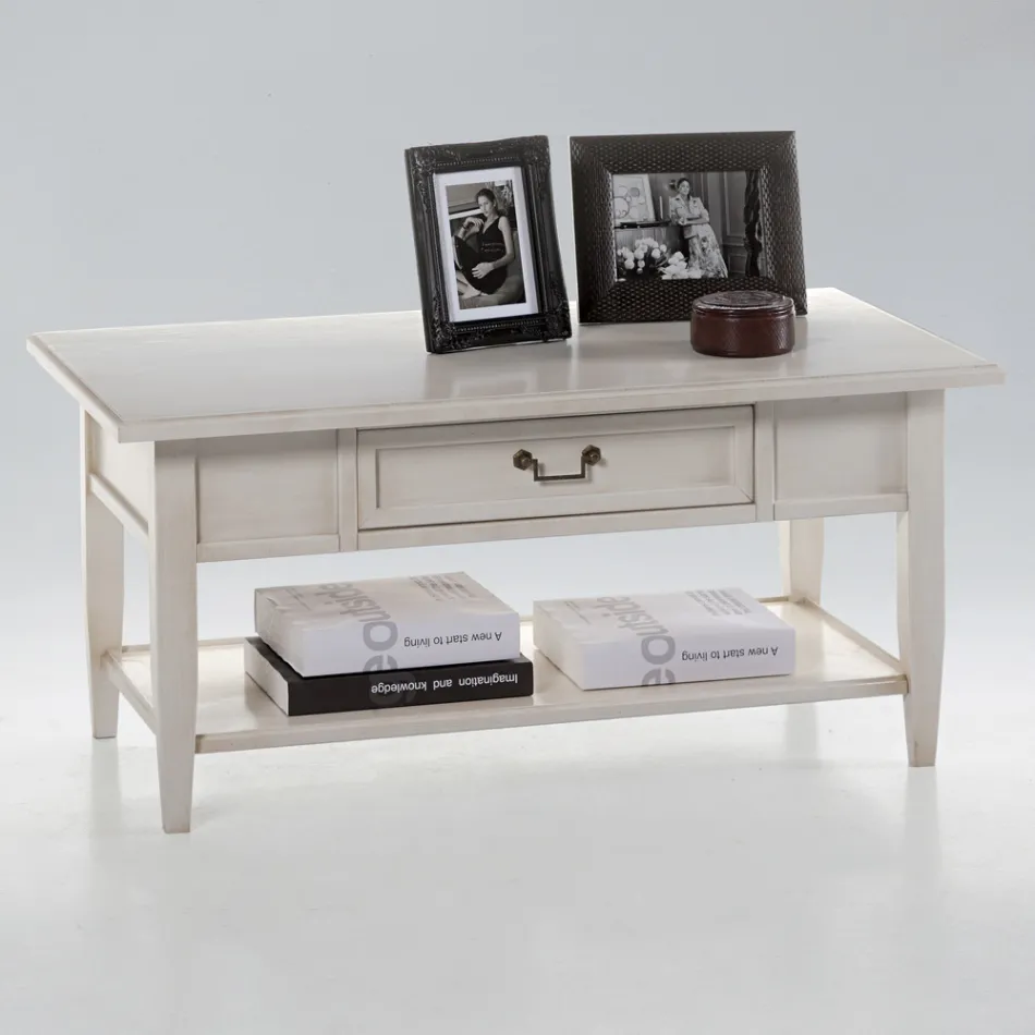 Tavolino con Cassetto e Ripiano in Legno Patinato Made in Italy - Tuoni Viadurini