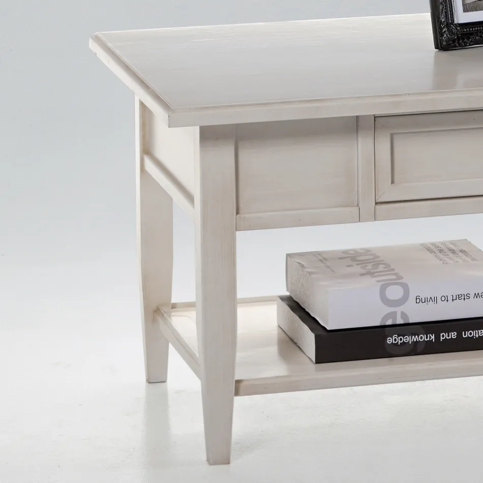 Tavolino con Cassetto e Ripiano in Legno Patinato Made in Italy - Tuoni Viadurini